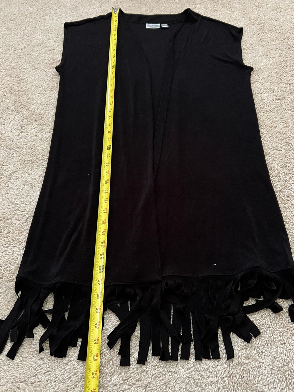 Chicos Travelers Womens 3/XL Black Sleeveless Duster Cardigan Vest Fringe Hem - Picture 4 of 5